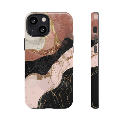 Marbled Rose Gold Phone Case — Abstract Pink & Black Protective Tough Case