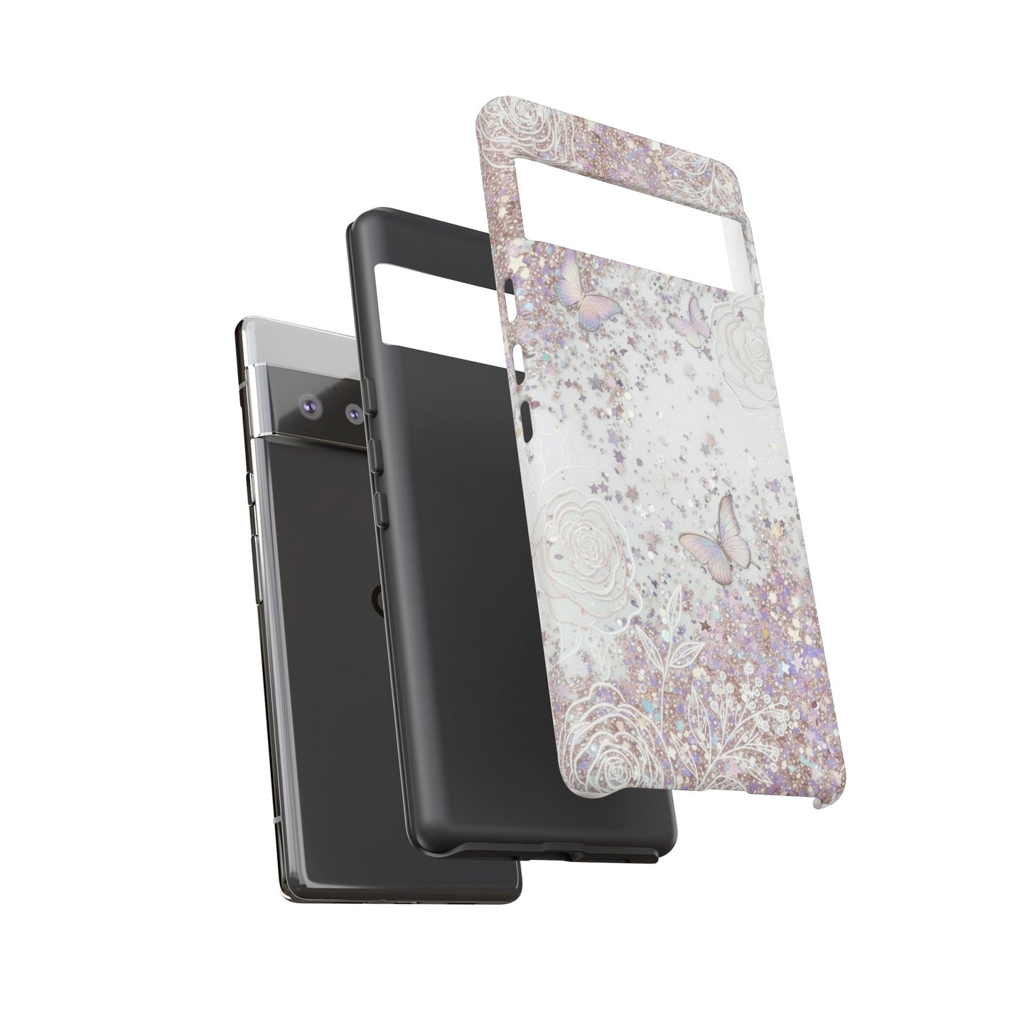 Butterfly Glitter Tough Phone Case — Floral Sparkle Protective Case