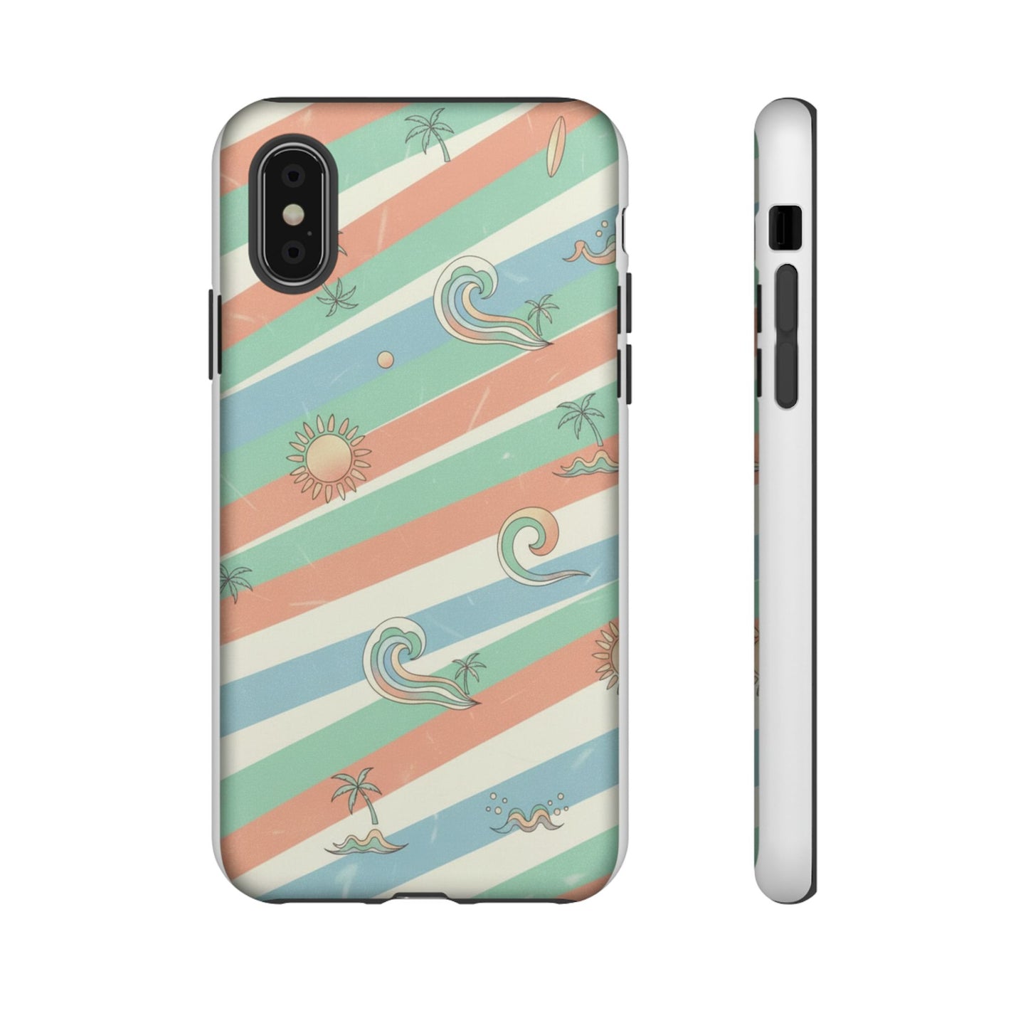 Surf Stripe Tough Phone Case — Retro Beach Waves Pattern
