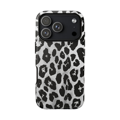 Leopard Print Tough Phone Case – Black & White Animal Pattern Protective Cover