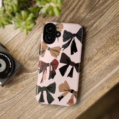 Bow Pattern Phone Case - Pink, Brown & Black Bows Protective Cover
