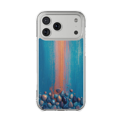 Clear Magnetic Phone Case — Abstract Blue Sunset Pebble Design