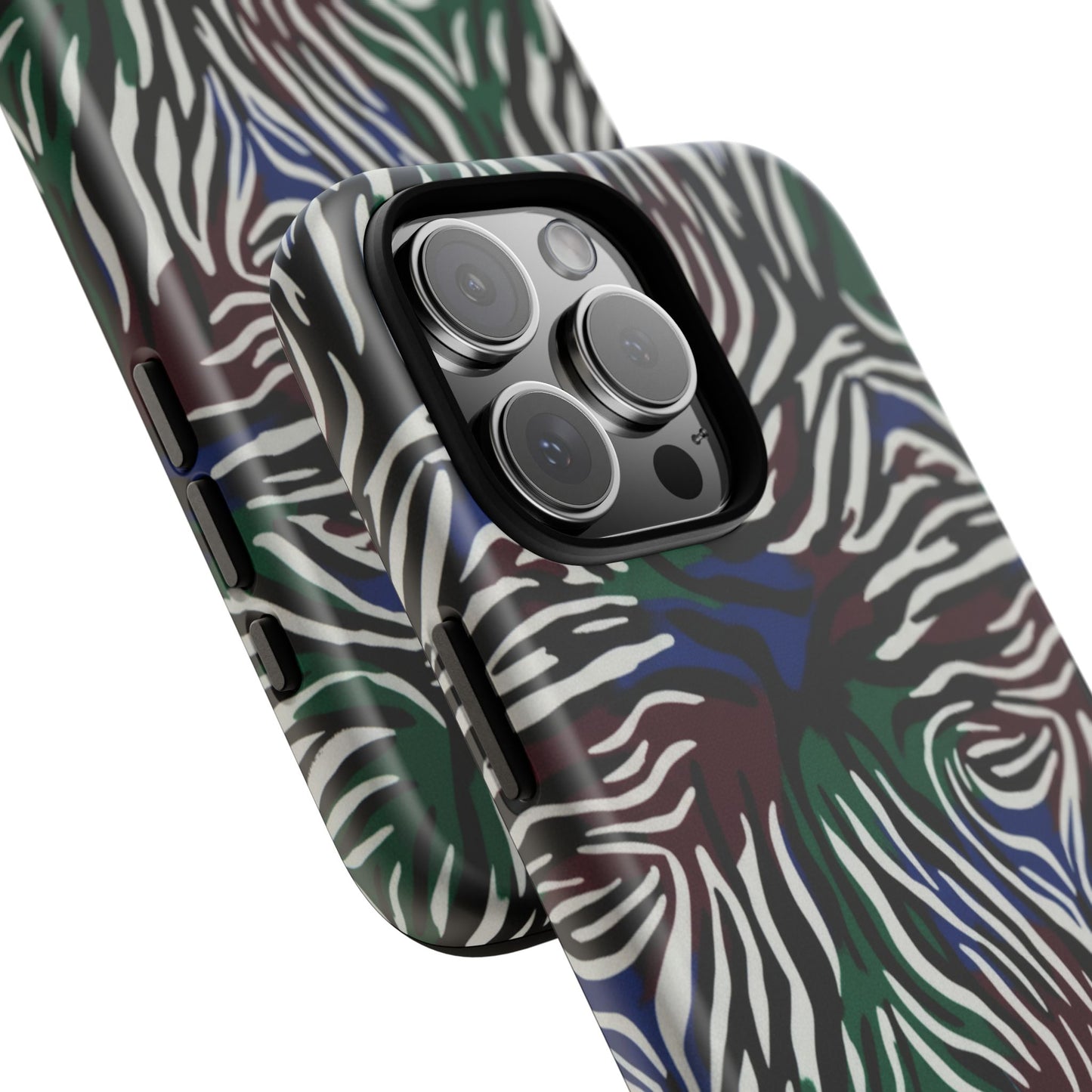 Zebra Camo Tough Phone Case – Green & Blue Animal Print Protective Cover