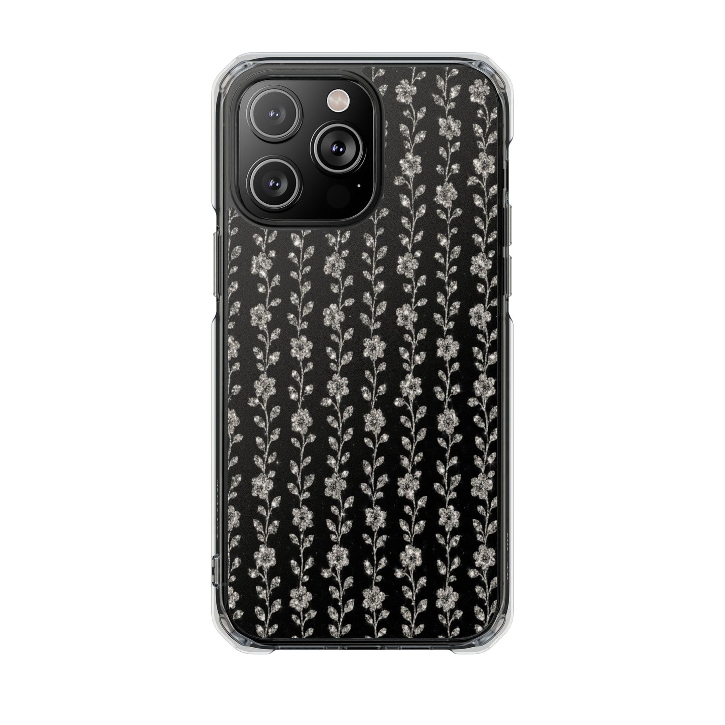 Clear Magnetic Phone Case — Minimal Black Floral Vine Pattern