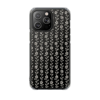 Clear Magnetic Phone Case — Minimal Black Floral Vine Pattern