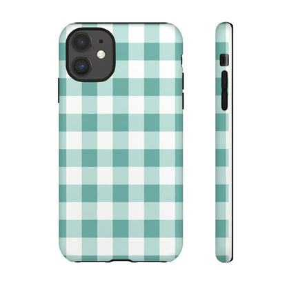 Mint Green Buffalo Check Tough Phone Case — Durable Plaid Protective Cover