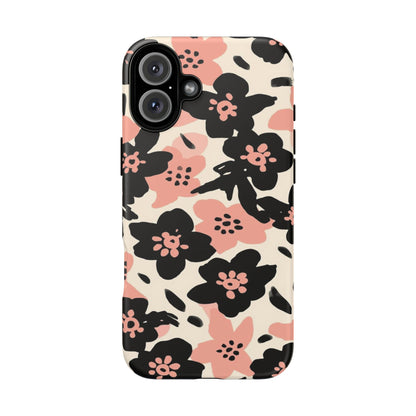 Floral Phone Case — Pink & Black Retro Blossom Protective Cover