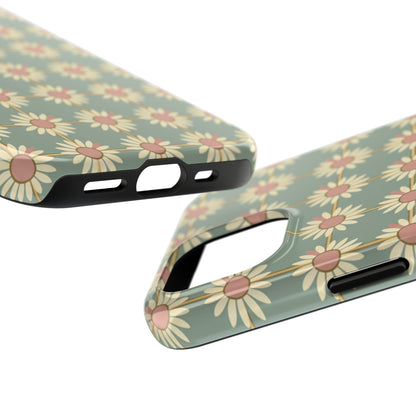 Daisy Pattern Tough Phone Case — Retro Floral Protective Cover
