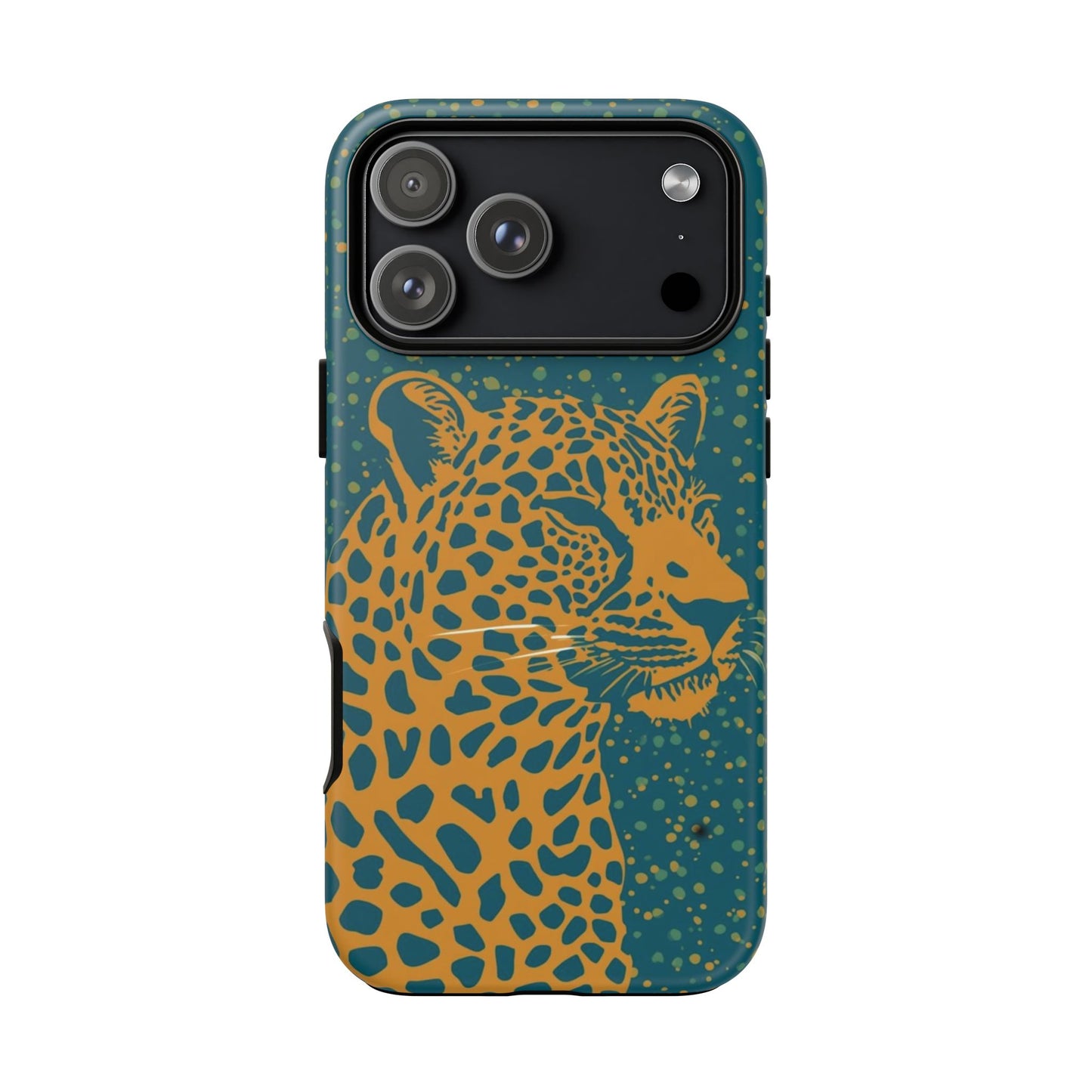 Leopard Print Tough Phone Case — Gold Panther on Teal, Protective iPhone Cover