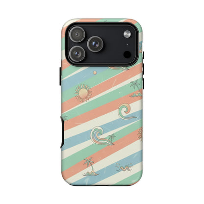 Surf Stripe Tough Phone Case — Retro Beach Waves Pattern