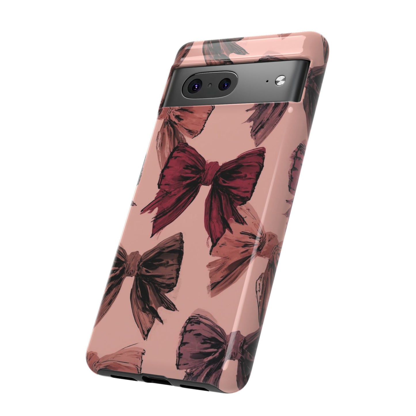 Bow Pattern Tough Phone Case — Pink Watercolor Bows Protective iPhone Cover