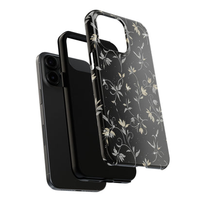 Floral Noir Tough Phone Case — Vintage Black Botanical Protective Cover