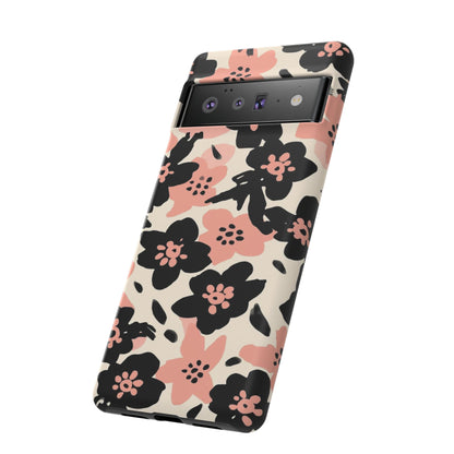 Floral Phone Case — Pink & Black Retro Blossom Protective Cover
