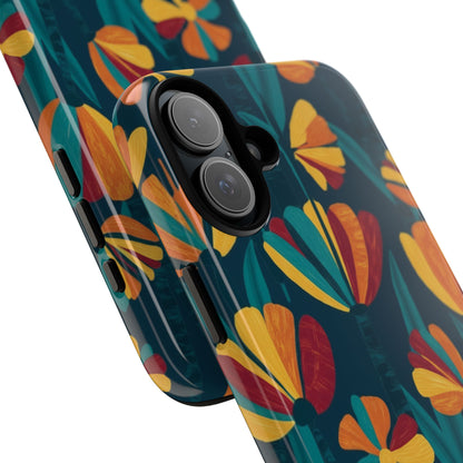 Floral Retro Teal Tough Phone Case — Vibrant Orange & Mustard Blooms