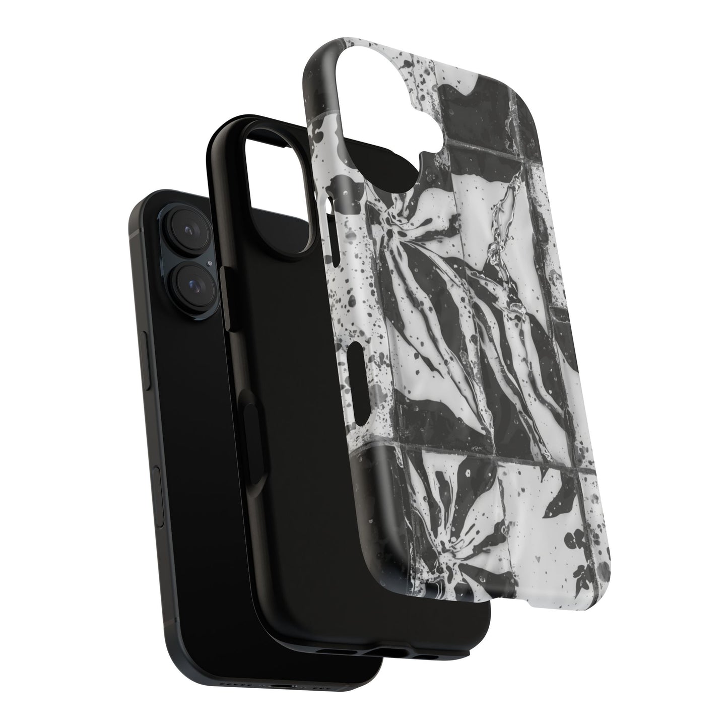 Monochrome Tile Floral Tough Phone Case