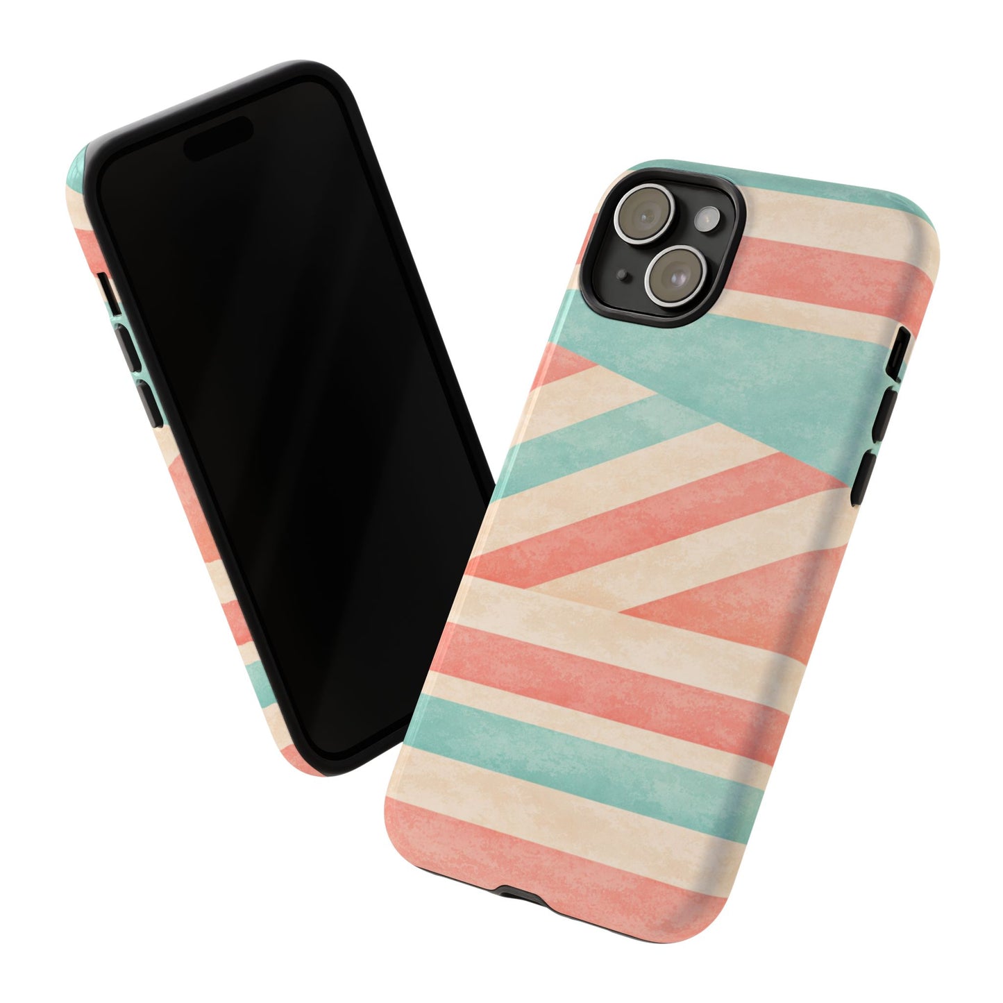 Pastel Stripes Tough Phone Case – Retro Coral & Teal Protective Cover