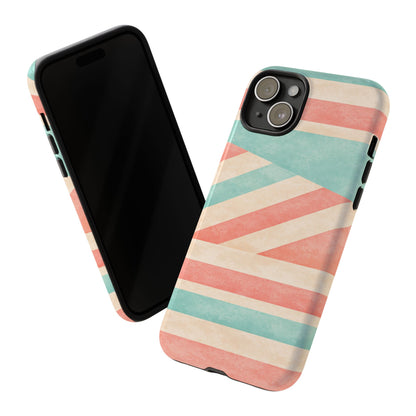 Pastel Stripes Tough Phone Case – Retro Coral & Teal Protective Cover