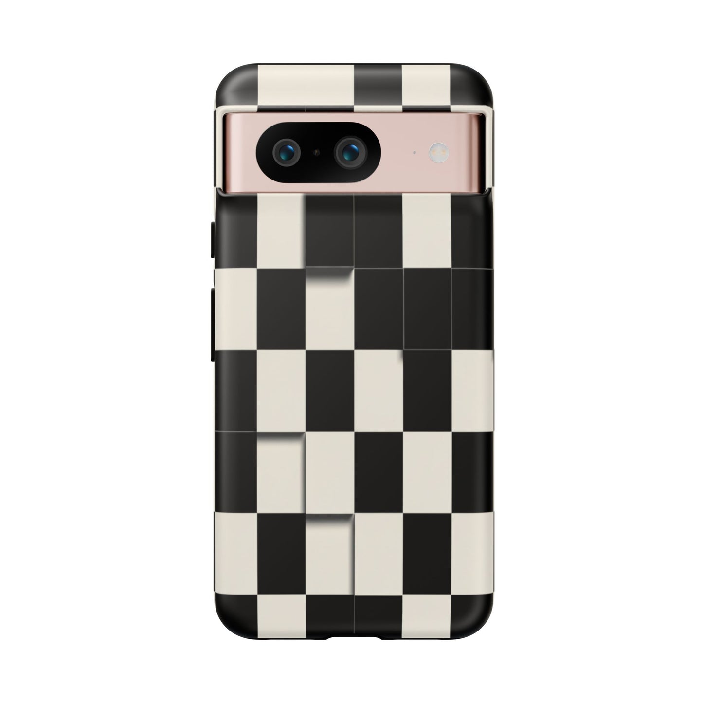 Checkerboard Tough Phone Case — Classic Black & Cream Grid Protective Cover