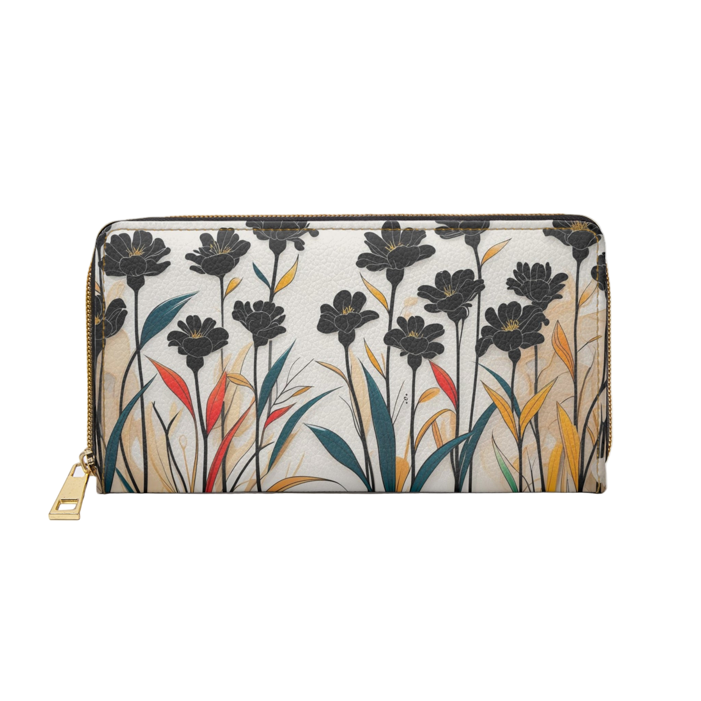 Women's Black Floral -  Zippered Summer Wallet