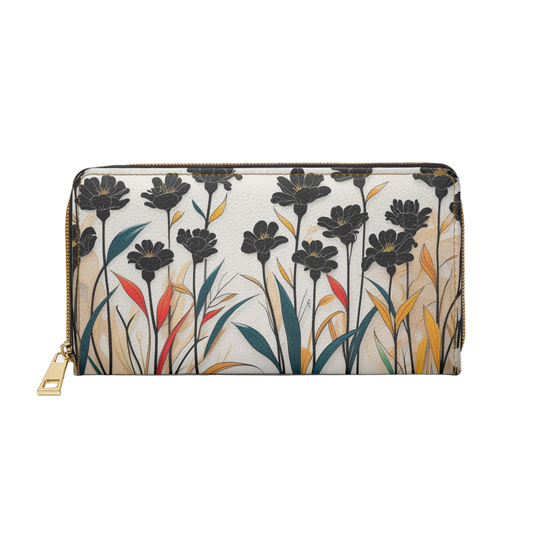 Women's Botanical Print Wallet - Abstract Zippered Floral Wallet