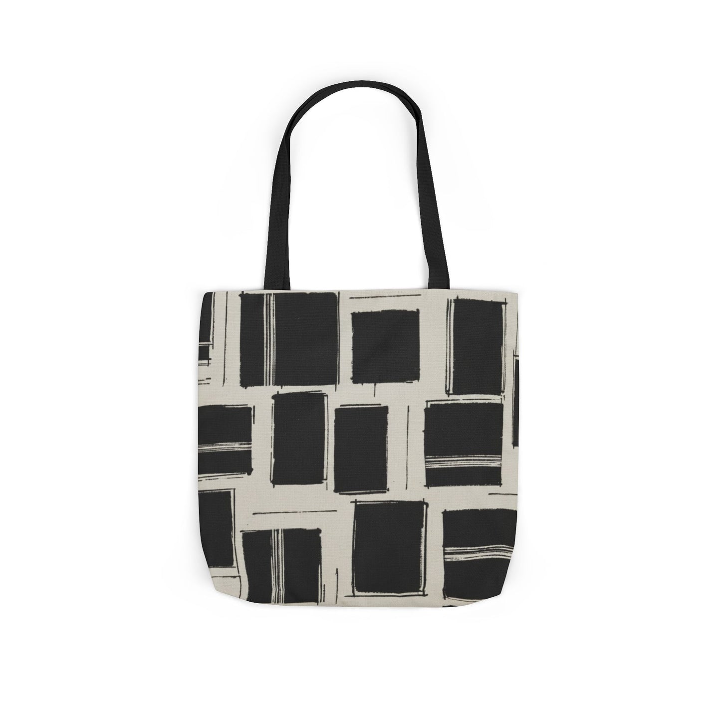 Modern Grid Canvas Tote — Black Brushstroke Squares