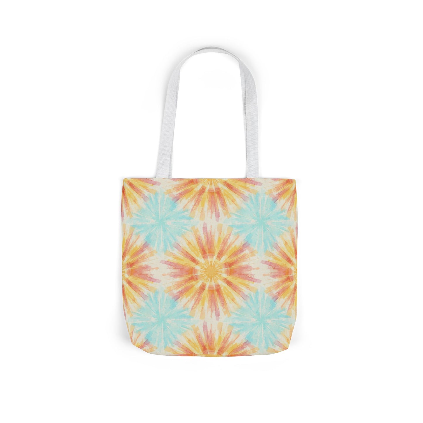 Tie-Dye Floral Canvas Tote Bag – Retro Sunburst Pattern, Beach & Market Bag