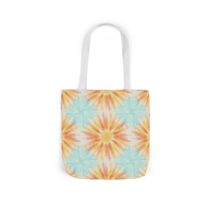 Tie-Dye Floral Canvas Tote Bag – Retro Sunburst Pattern, Beach & Market Bag