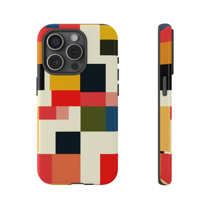 Abstract Color Block Tough Phone Case — Retro Geometric Protective Cover
