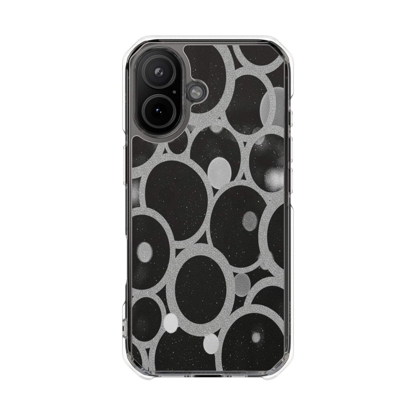 Magnetic Clear Phone Case — Abstract Black & Gray Bubble Design, Impact-Resistant