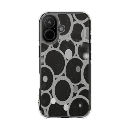 Magnetic Clear Phone Case — Abstract Black & Gray Bubble Design, Impact-Resistant