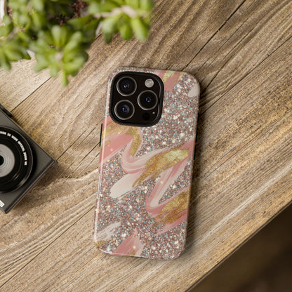 Glitter Blush Marble Phone Case — Pink Gold Swirl Tough Case