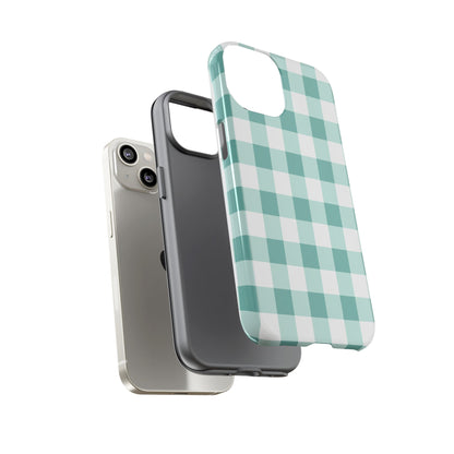 Mint Green Buffalo Check Tough Phone Case — Durable Plaid Protective Cover