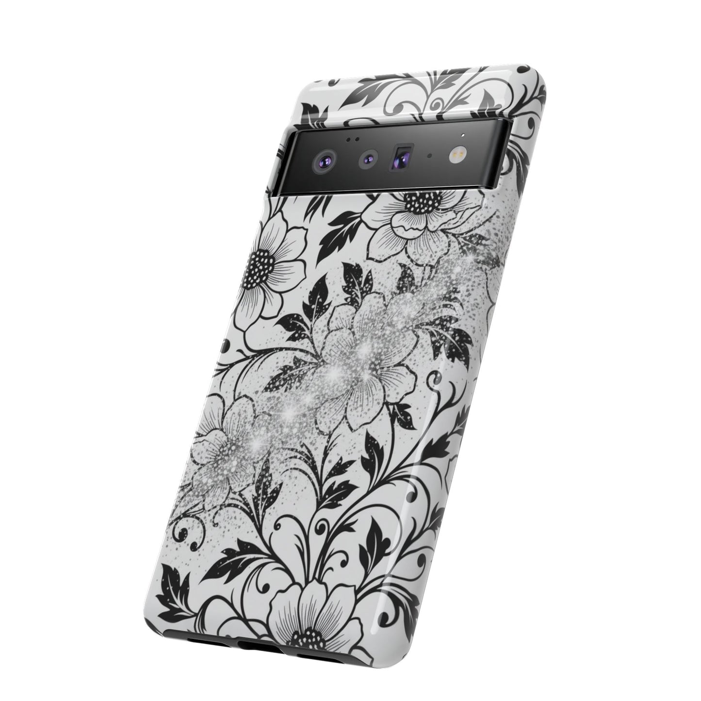 Floral Lace Phone Case — Black & White Vintage Flower Protective Case