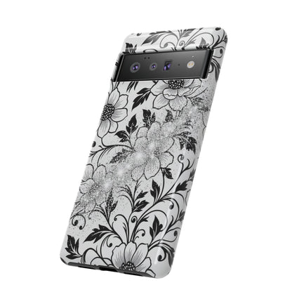 Floral Lace Phone Case — Black & White Vintage Flower Protective Case