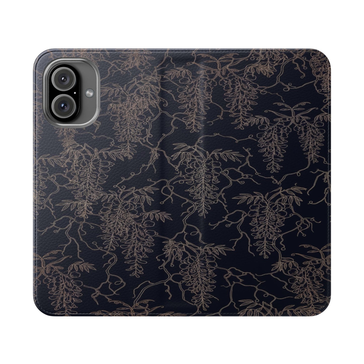 Botanical Noir Flip Phone Case — Dark Floral Wallet Cover with Card Slots