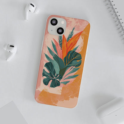 Tropical Botanical Phone Case — Pink & Orange Floral Flexi Case