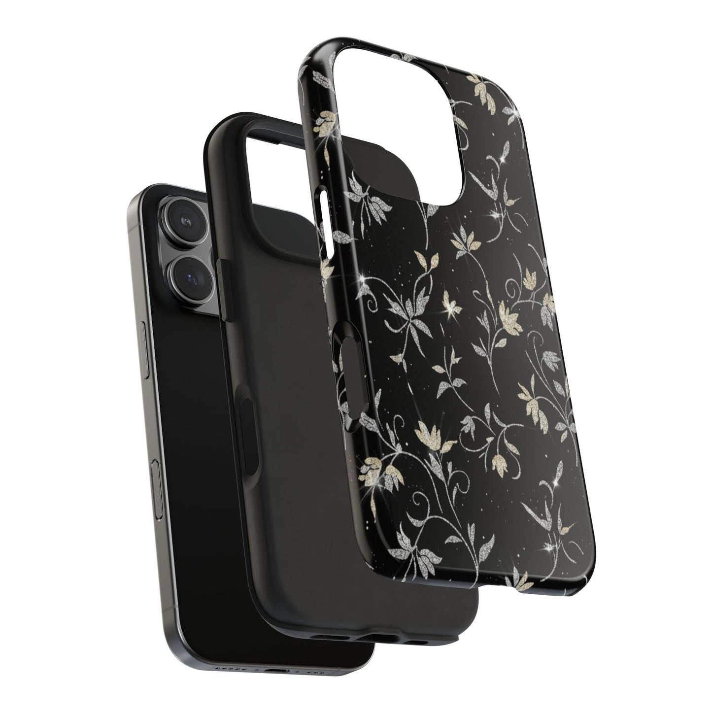 Floral Noir Tough Phone Case — Vintage Black Botanical Protective Cover