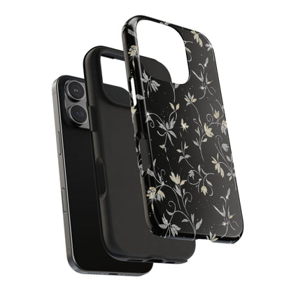 Floral Noir Tough Phone Case — Vintage Black Botanical Protective Cover