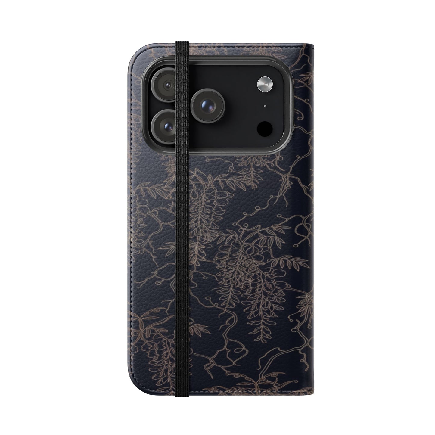 Botanical Noir Flip Phone Case — Dark Floral Wallet Cover with Card Slots