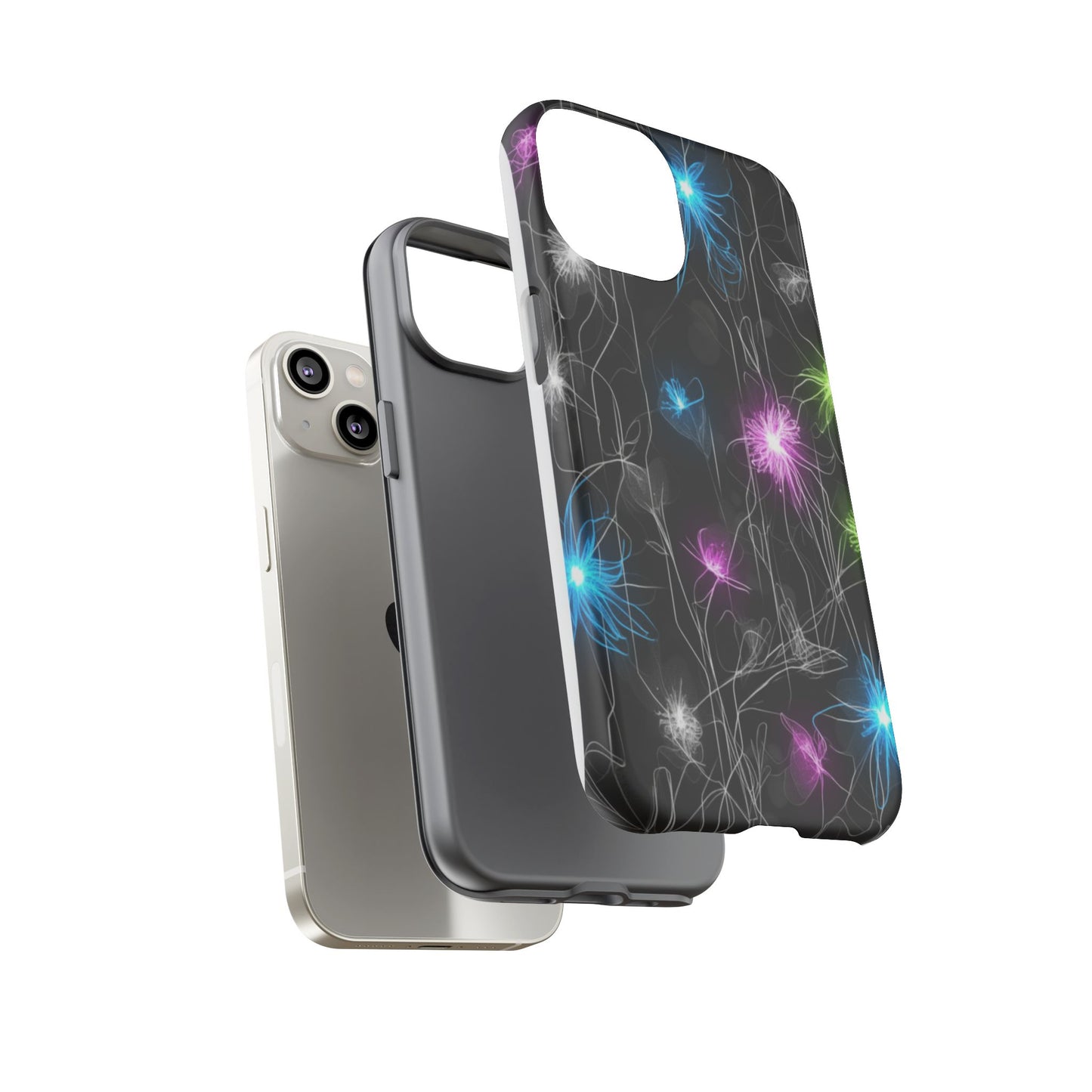 Neon Floral Tough Phone Case — Glow Flower Protective iPhone Cover
