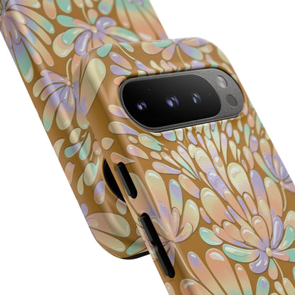 Floral Burst Tough Phone Case – Gold Pastel Botanical Protection