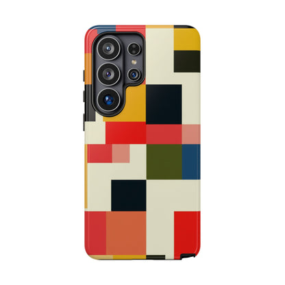 Abstract Color Block Tough Phone Case — Retro Geometric Protective Cover