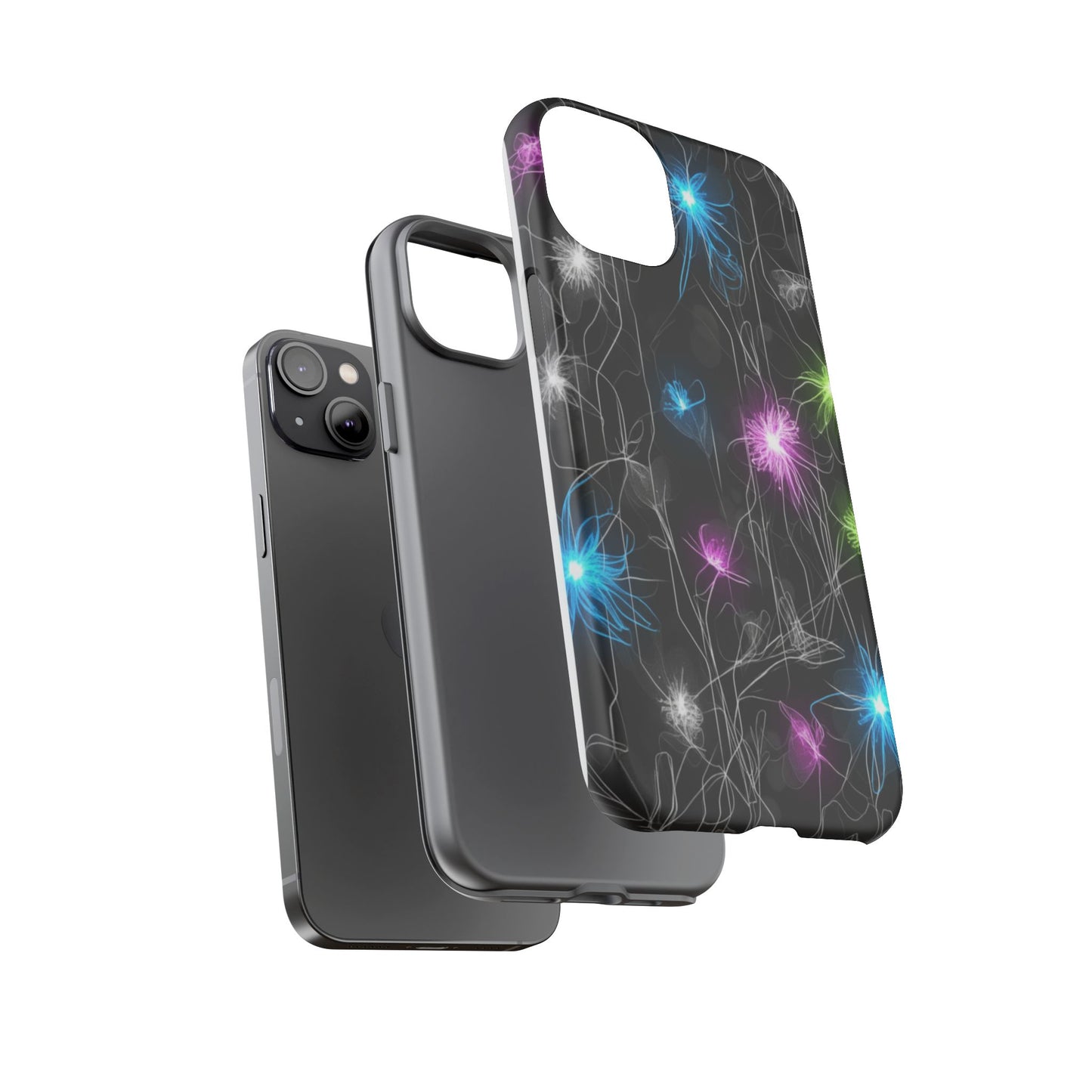 Neon Floral Tough Phone Case — Glow Flower Protective iPhone Cover