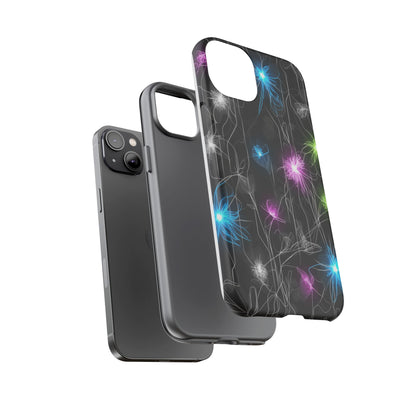 Neon Floral Tough Phone Case — Glow Flower Protective iPhone Cover