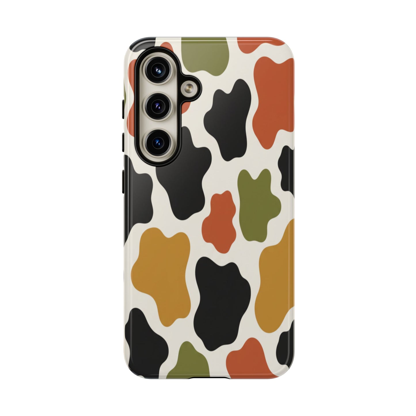 Camouflage Pattern Tough Phone Case – Retro Olive, Rust & Mustard Protective Cover