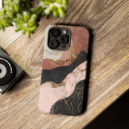 Marbled Rose Gold Phone Case — Abstract Pink & Black Protective Tough Case