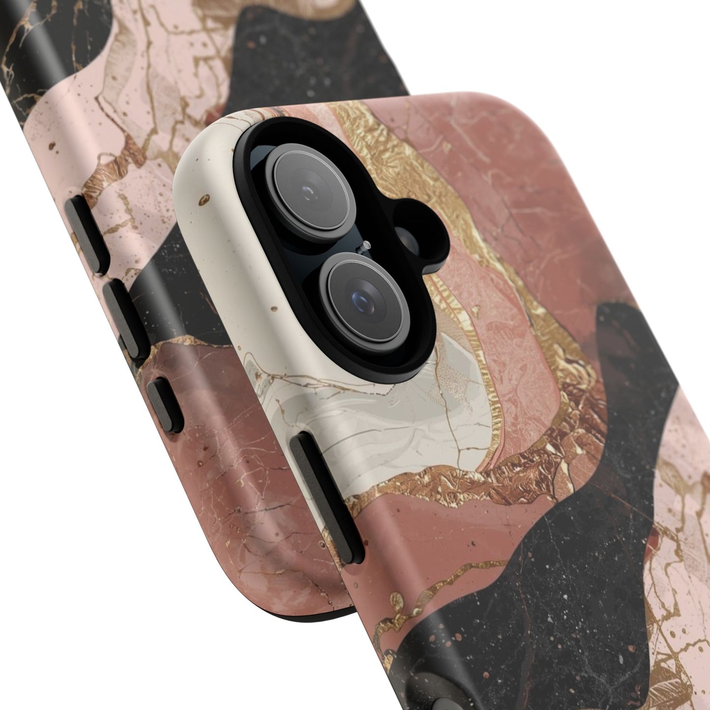 Marbled Rose Gold Phone Case — Abstract Pink & Black Protective Tough Case