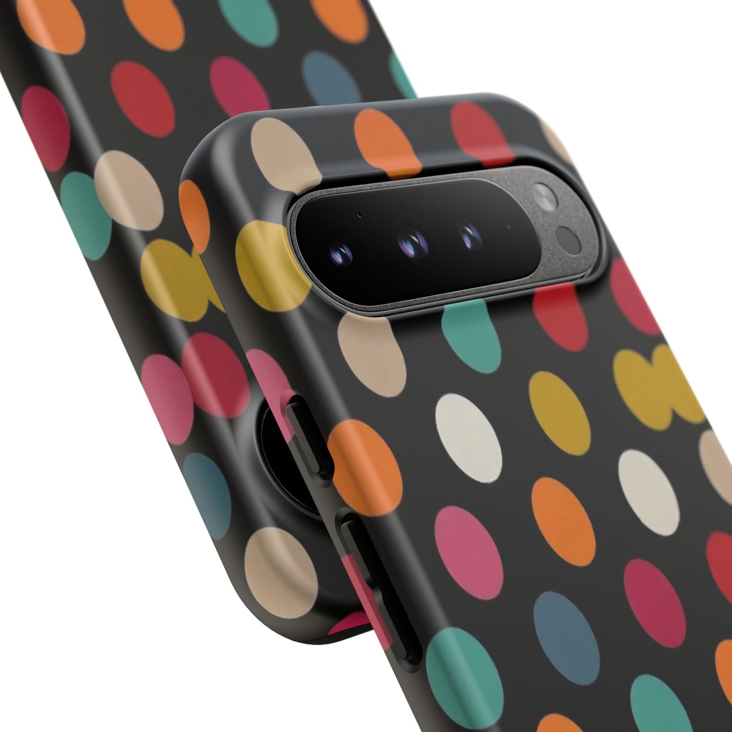Polka Dot Tough Phone Case – Colorful Retro Dots on Black