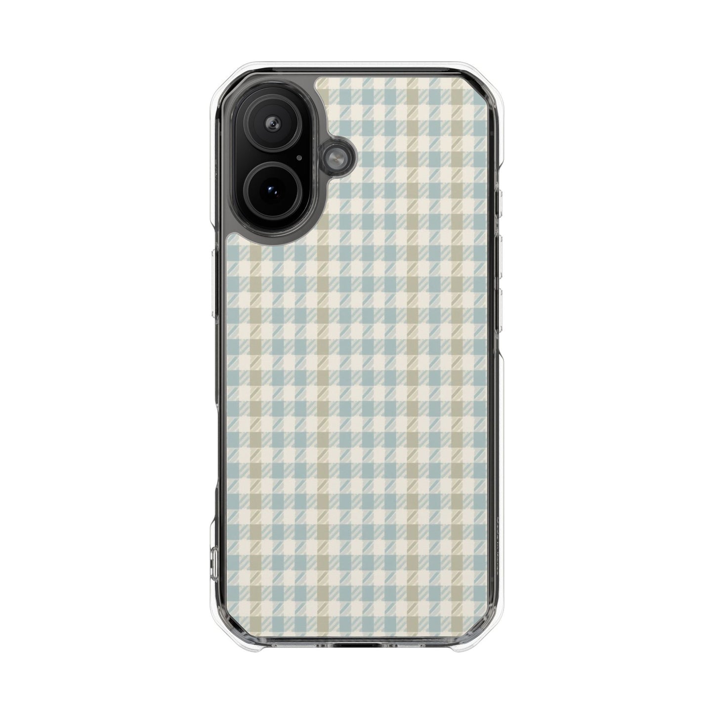 Clear Magnetic Phone Case — Pastel Blue Gingham Protective Cover