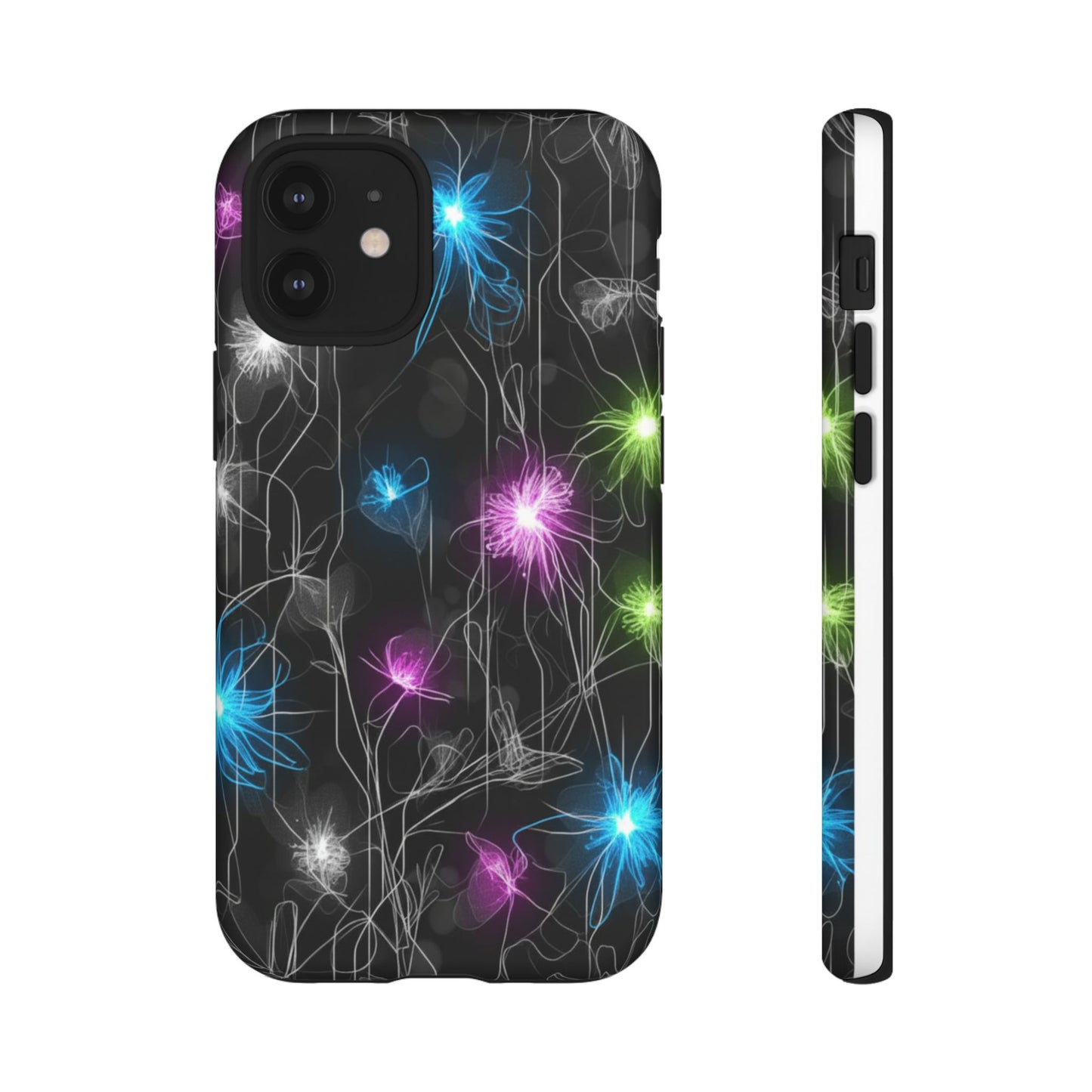 Neon Floral Tough Phone Case — Glow Flower Protective iPhone Cover
